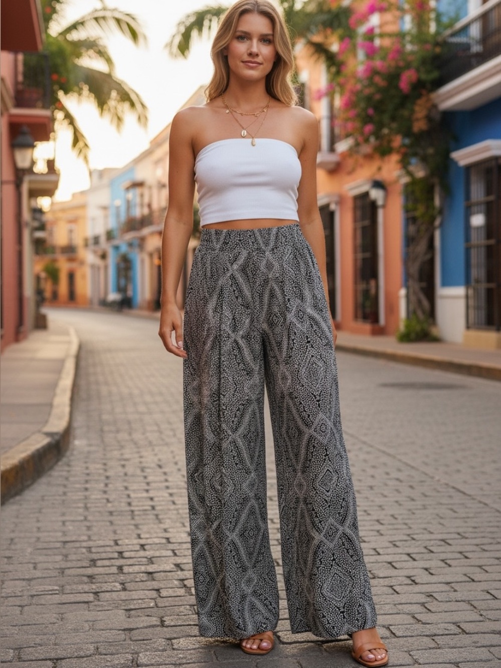 H&M Conscious Wide Leg Printed Palazzo Pants 8